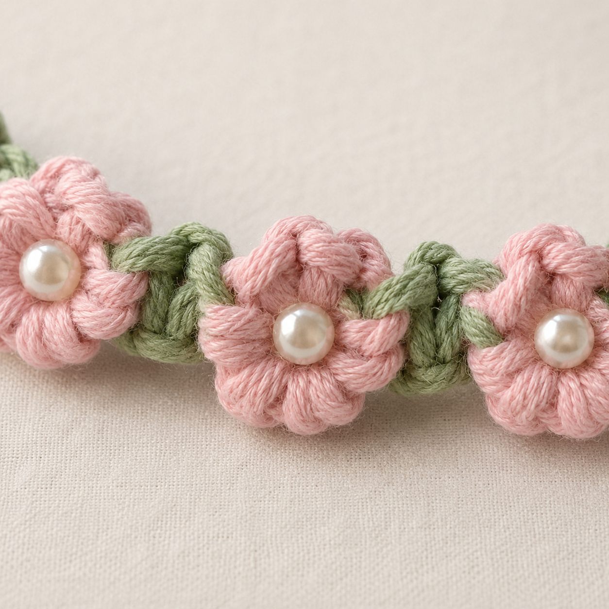 HANDMADE FLORAL PET COLLAR WITH ROSE QUARTZ CHARM