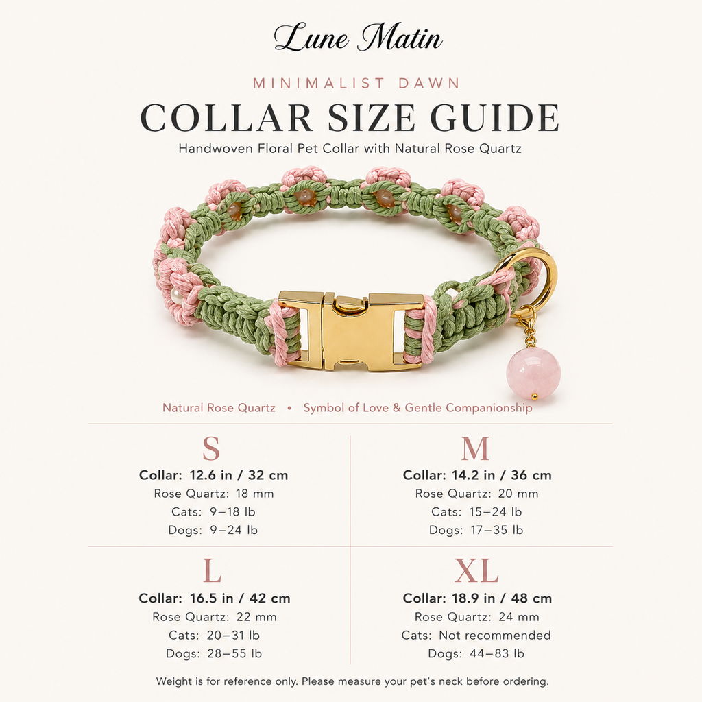 HANDMADE FLORAL PET COLLAR WITH ROSE QUARTZ CHARM