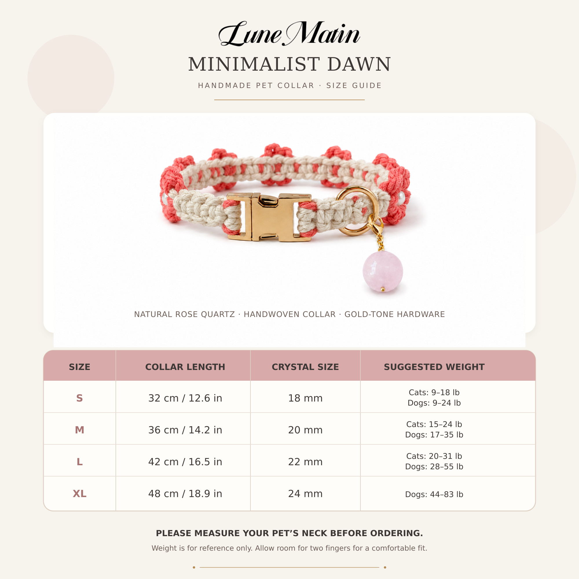 HANDMADE FLORAL DOG COLLAR WITH ROSE QUARTZ CHARM